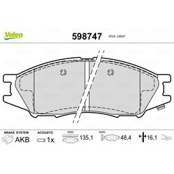 Sada brzdových platničiek kotúčovej brzdy VALEO 598747