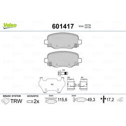 Sada brzdových platničiek kotúčovej brzdy VALEO 601417
