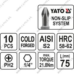 YATO BIT sada 10 ks PH2x75 (YATO náradie) - obr. 2