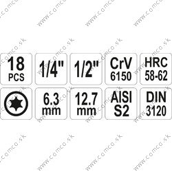 YATO Bity sada 18 ks TORX T10-T60mm - obr. 2