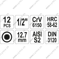 YATO Bity sada 12 ks HEX, SPLINE - obr. 2