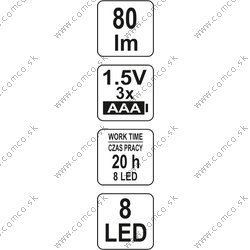 YATO Lampa montážna 8 LED, bezprívodová, 1,5V 3x AAA - obr. 4