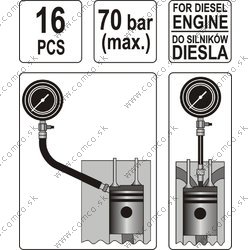 YATO Súprava na meranie kompresného tlaku v dieslových motoroch 16ks - obr. 1