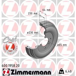 Brzdový bubon ZIMMERMANN 600.1958.20